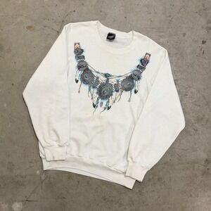 Vintage Diamond Dust Southwestern Graphic Sweatshirt White Large Made in USA
